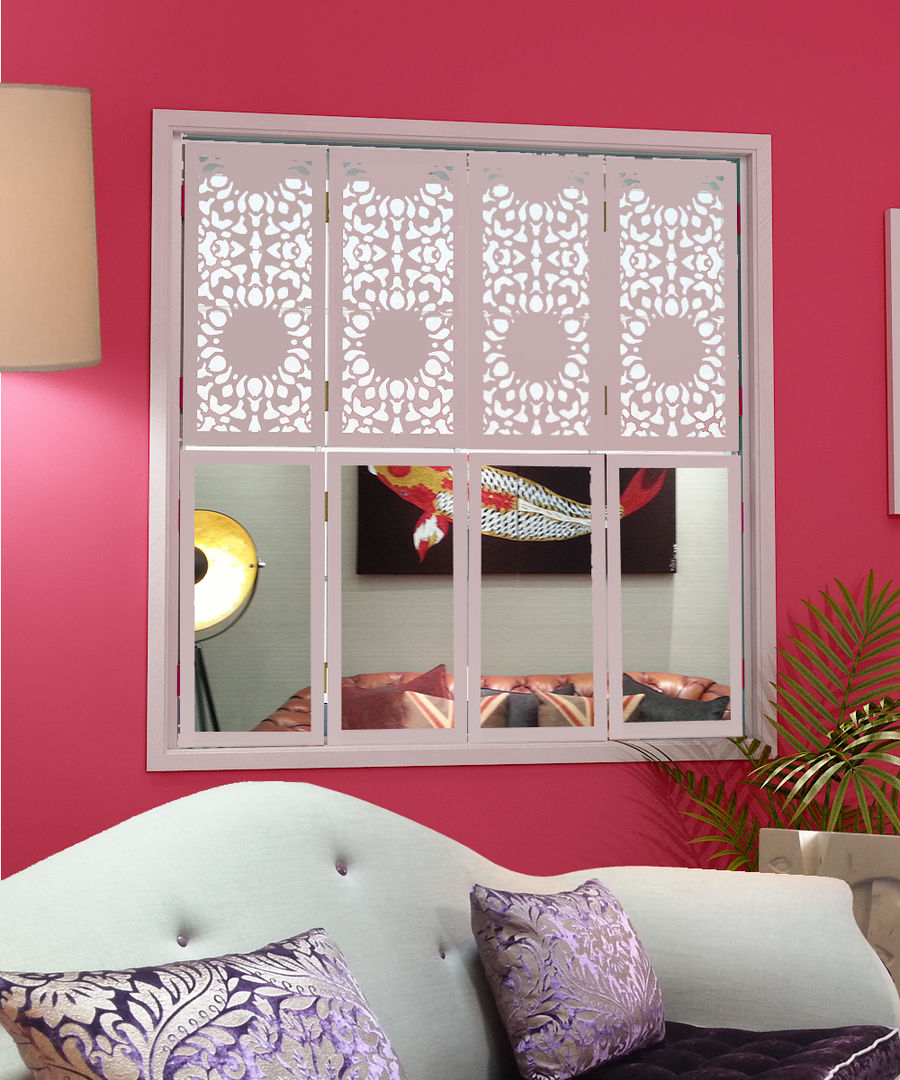 Nottingham Lace window shutters with mirrors for modern interiors Mirror & Light Shutters หน้าต่าง โลหะ ม่านและมู่ลี่