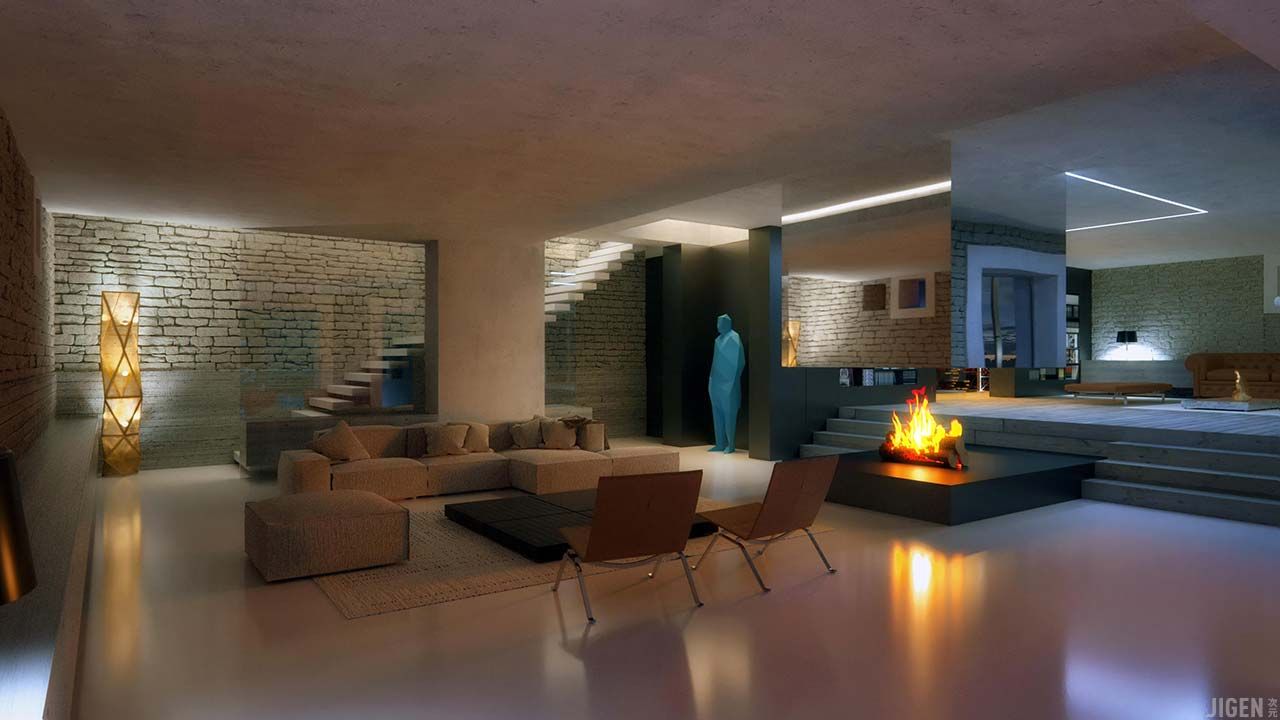 Visualisations 3d, JIGEN JIGEN 现代客厅設計點子、靈感 & 圖片
