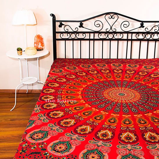 The Kairos Agni Mandala Throw Bedspread Tapestry THE KAIROS Ausgefallene Schlafzimmer Baumwolle Rot Accessoires und Dekoration