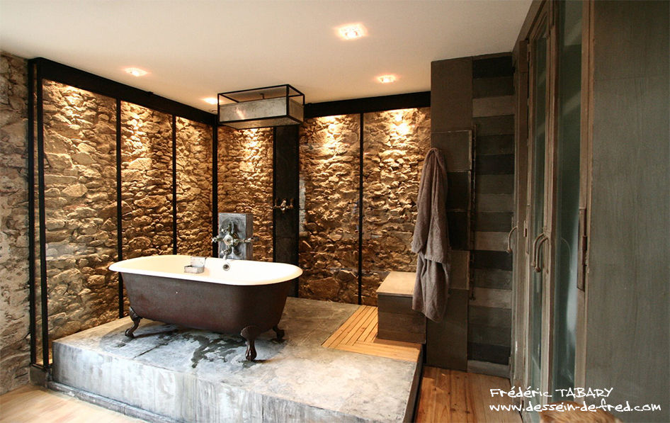 Salles de bain, Frédéric TABARY Frédéric TABARY Eclectic style bathrooms Stone Bathtubs & showers