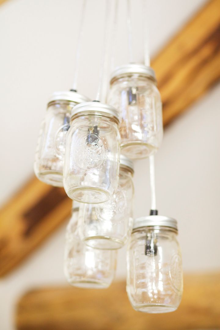 Mason jar collection chandeliers Woodford Architecture and Interiors Kamar Tidur Gaya Eklektik Aluminium/Seng