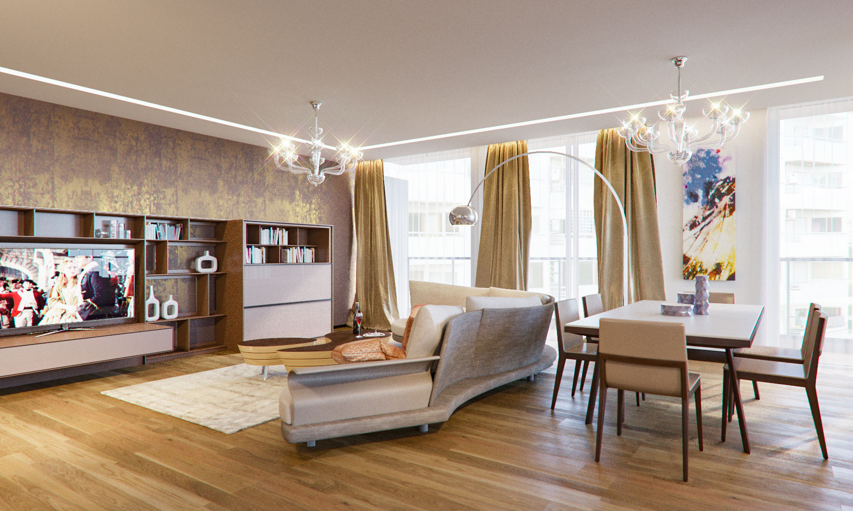 Four room apartment “Vero” in Frankfurt am Main, Hessen, Germany., Insight Vision GmbH Insight Vision GmbH モダンデザインの リビング