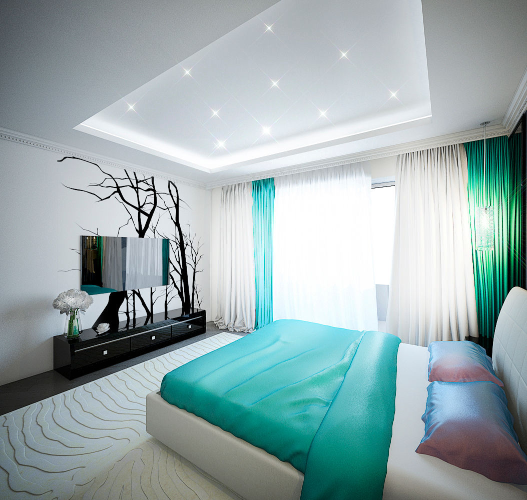 Tree rooms apartment “Zatishie” in Elektrostal, Moscow Region, Russia., Insight Vision GmbH Insight Vision GmbH اتاق خواب Turquoise