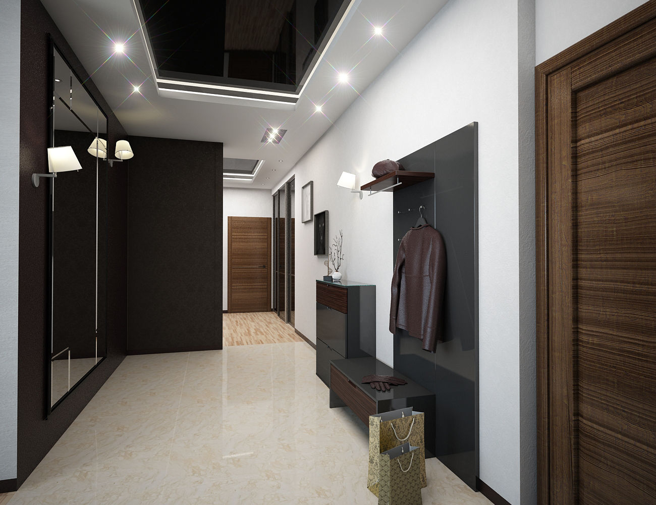Tree rooms apartment “Zatishie” in Elektrostal, Moscow Region, Russia., Insight Vision GmbH Insight Vision GmbH Modern corridor, hallway & stairs