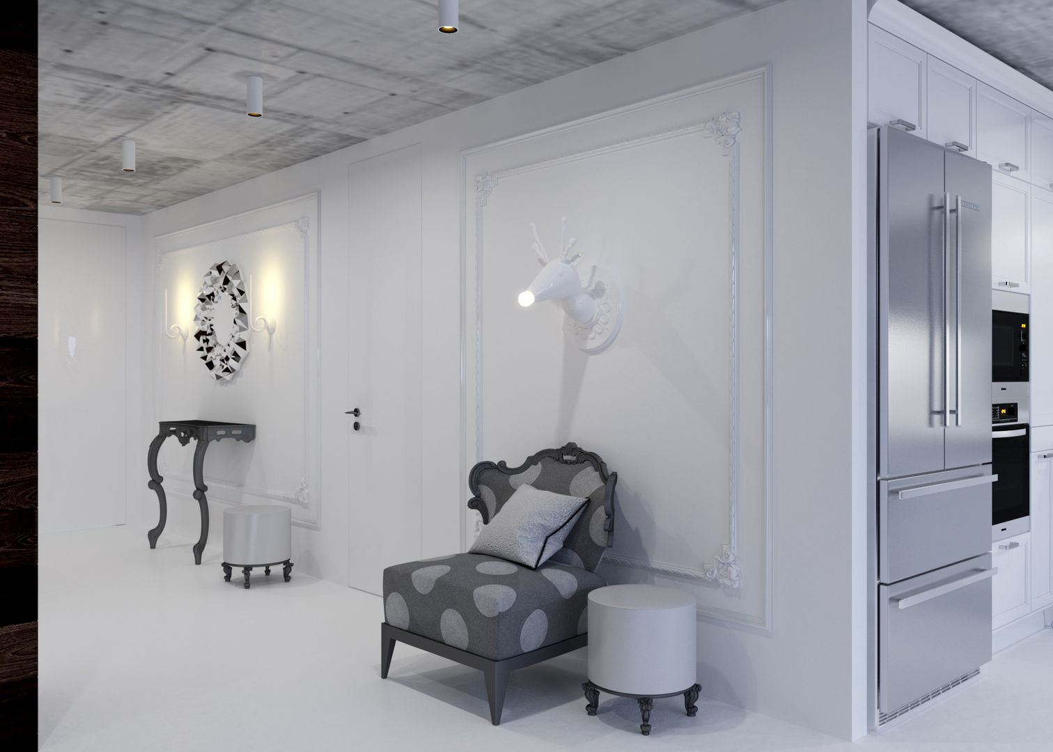 Квартира. Минимализм с элементами лофта, 3D GROUP 3D GROUP Pasillos, halls y escaleras minimalistas