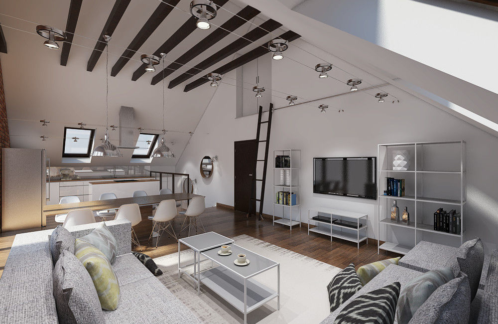 SOFT LOFT - PROJEKT PODDASZA, Creoline Creoline غرفة المعيشة