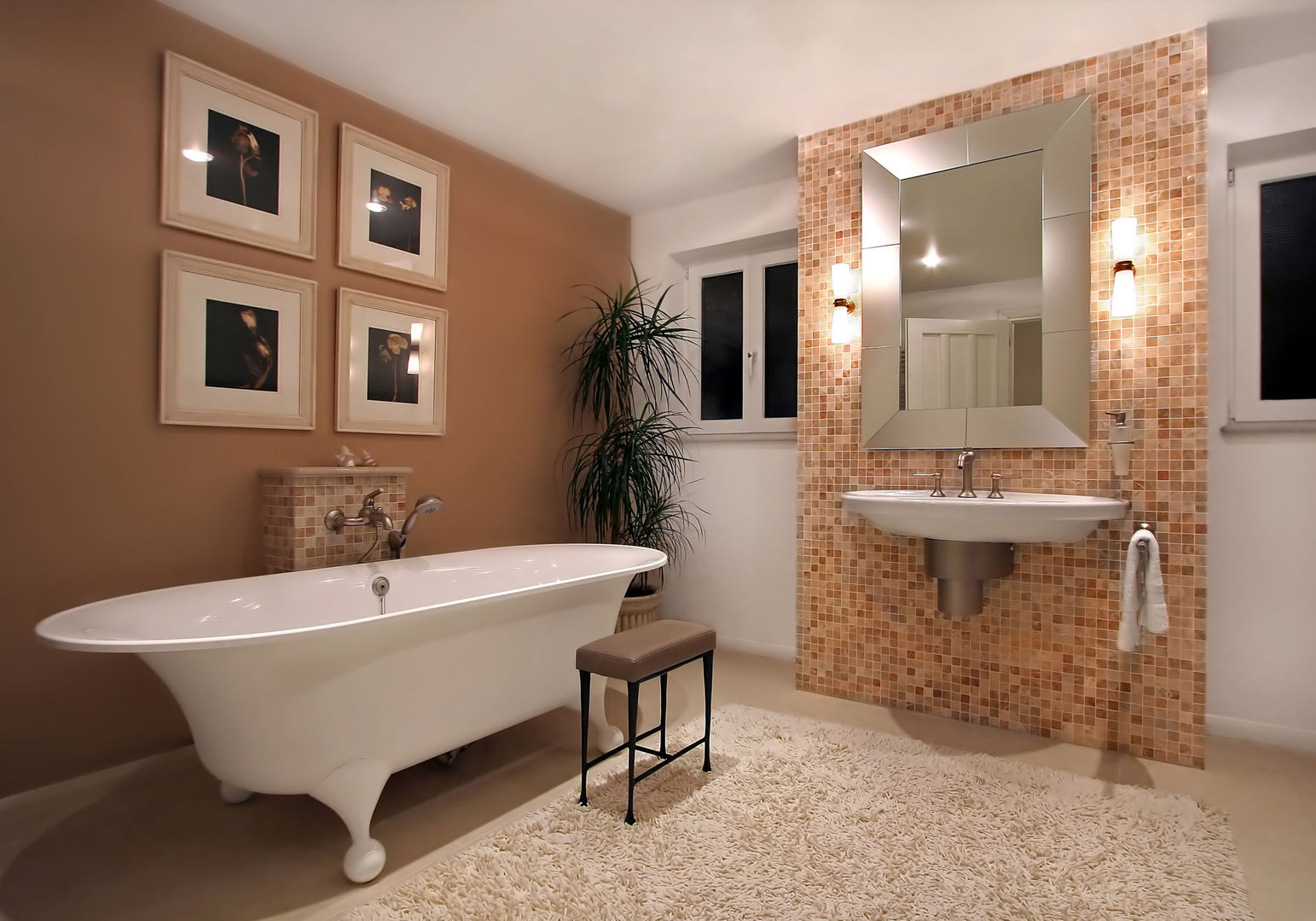 Using plants in large bathrooms Custom Media Bathroom قدرتی فائبر Beige Decoration