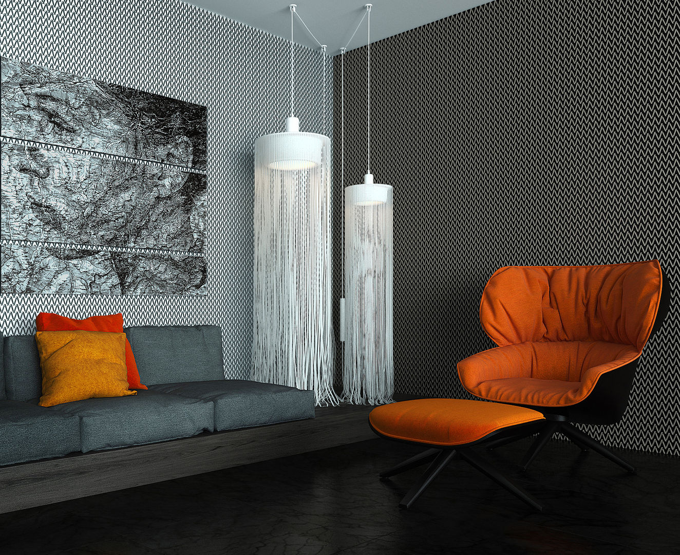 Interior of an apartment house, ALEXANDER ZHIDKOV ARCHITECT ALEXANDER ZHIDKOV ARCHITECT Salones de estilo minimalista