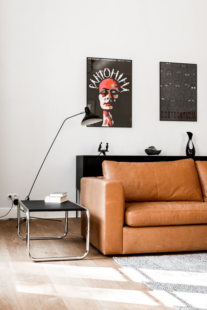 Living room Loft Kolasinski Salas de estilo escandinavo Piel Gris