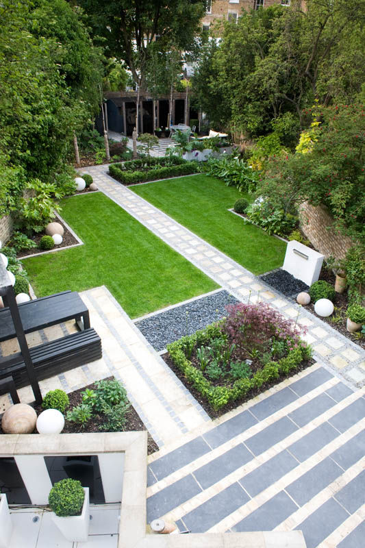 Birdseye view Earth Designs Modern garden