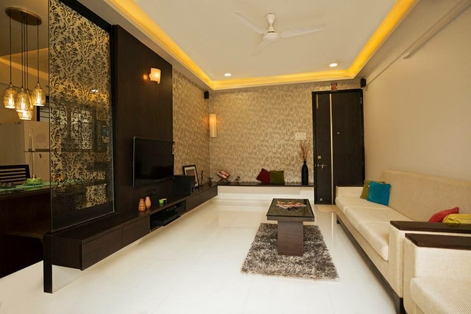 2BHK Residence, INTERIOR WORKS INTERIOR WORKS Nowoczesny salon