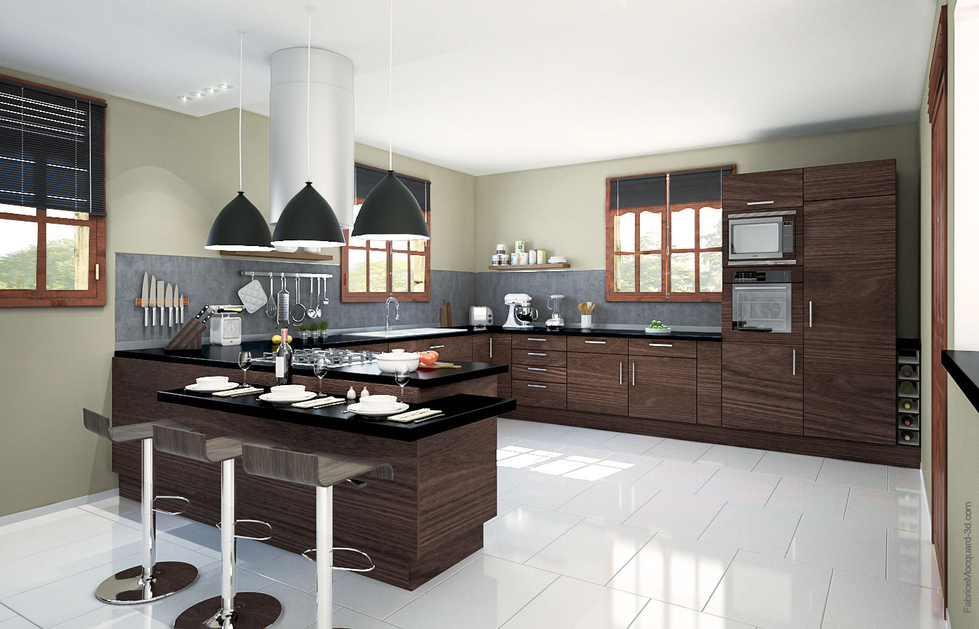 Cuisines, Concept d'intérieur Concept d'intérieur Modern kitchen Wood Wood effect Bench tops