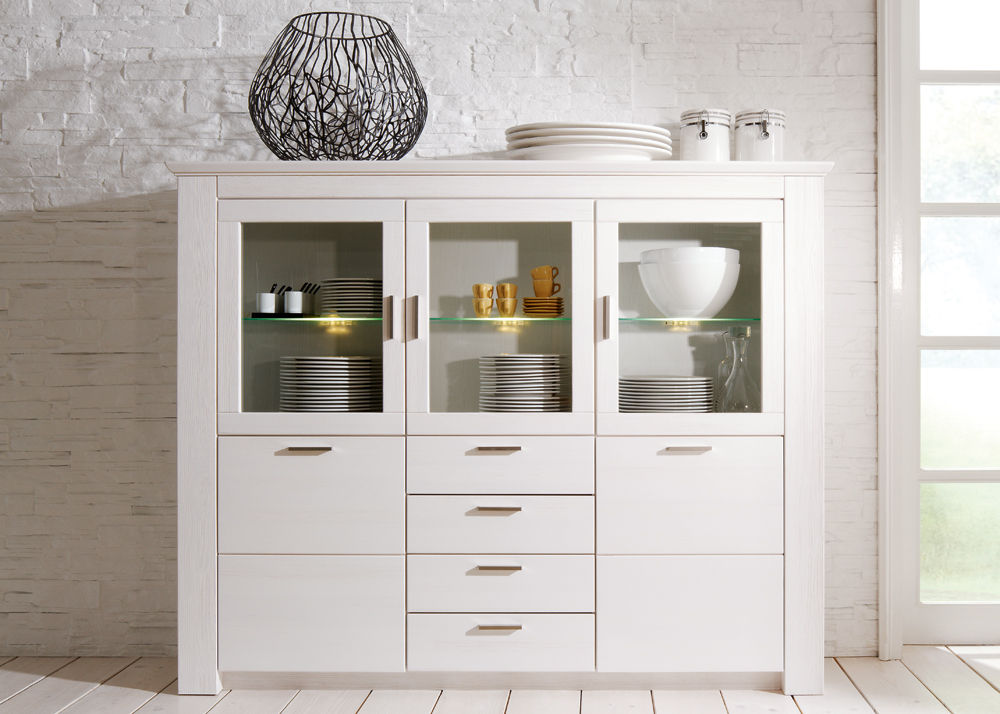 Highboard Landhaus Country Landhausmöbel Holz Pinie Massiv Weiß