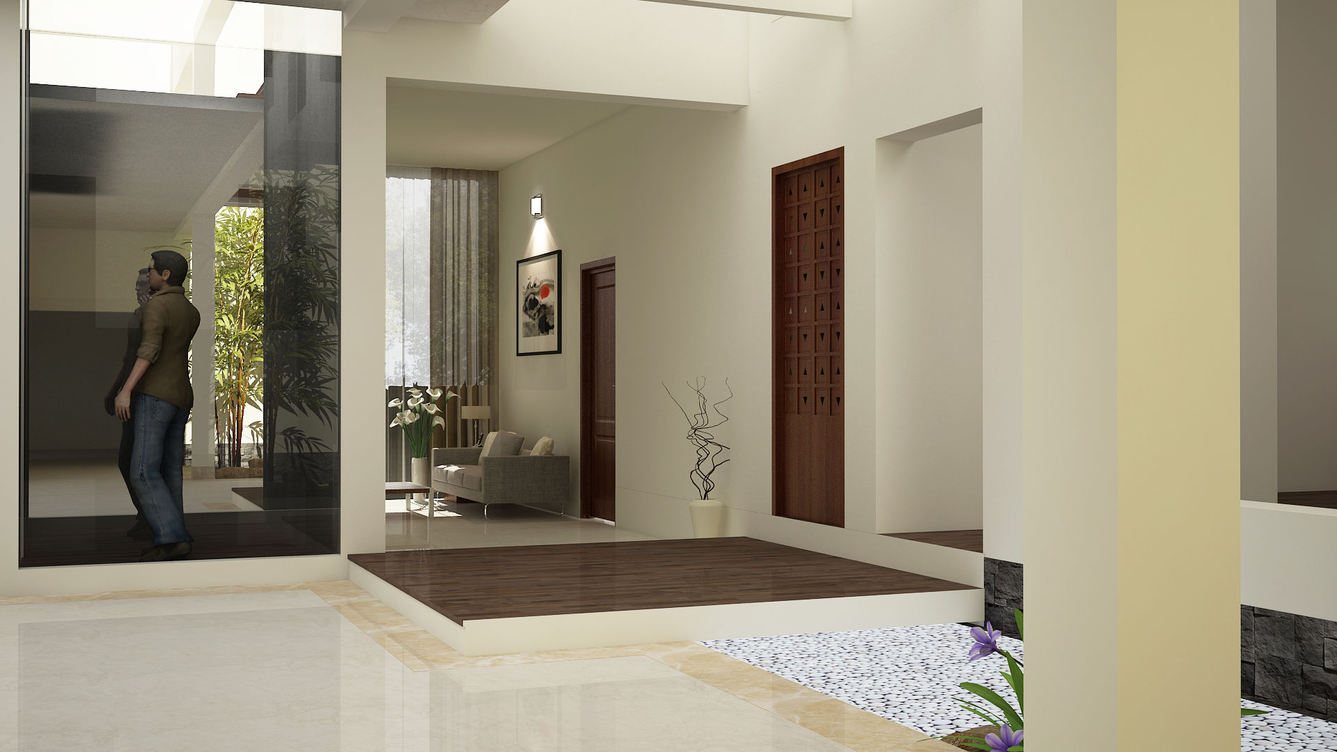 Hari C & Vanaja Residence dd Architects Modern corridor, hallway & stairs