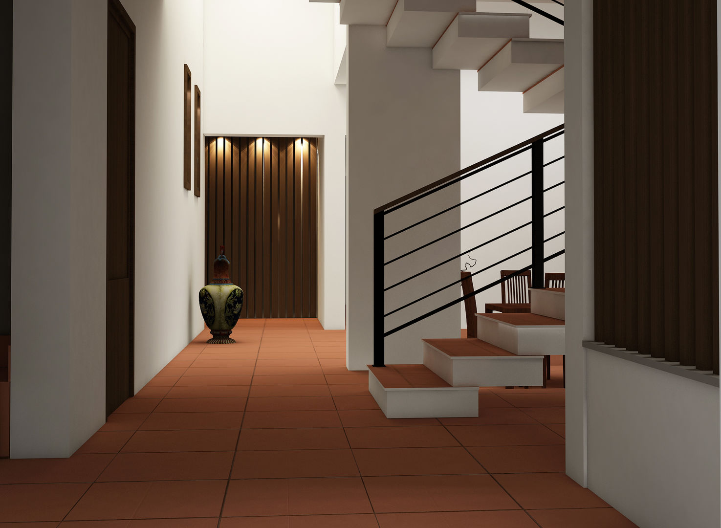 Rafiq Residence dd Architects Modern corridor, hallway & stairs