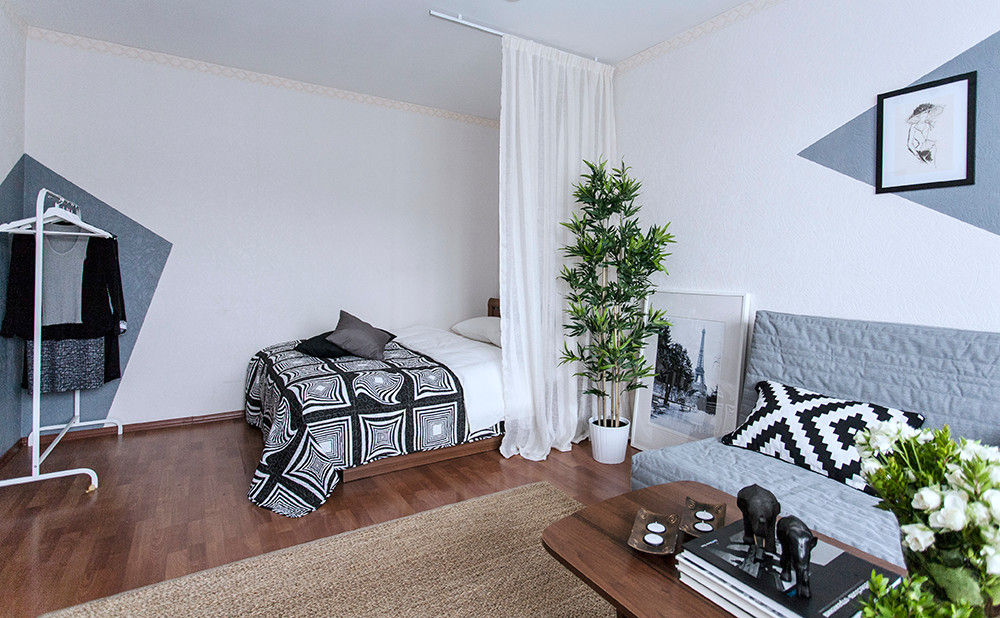 Однокомнатная квартира в Москве, L'Essenziale Home Designs L'Essenziale Home Designs Scandinavian style bedroom