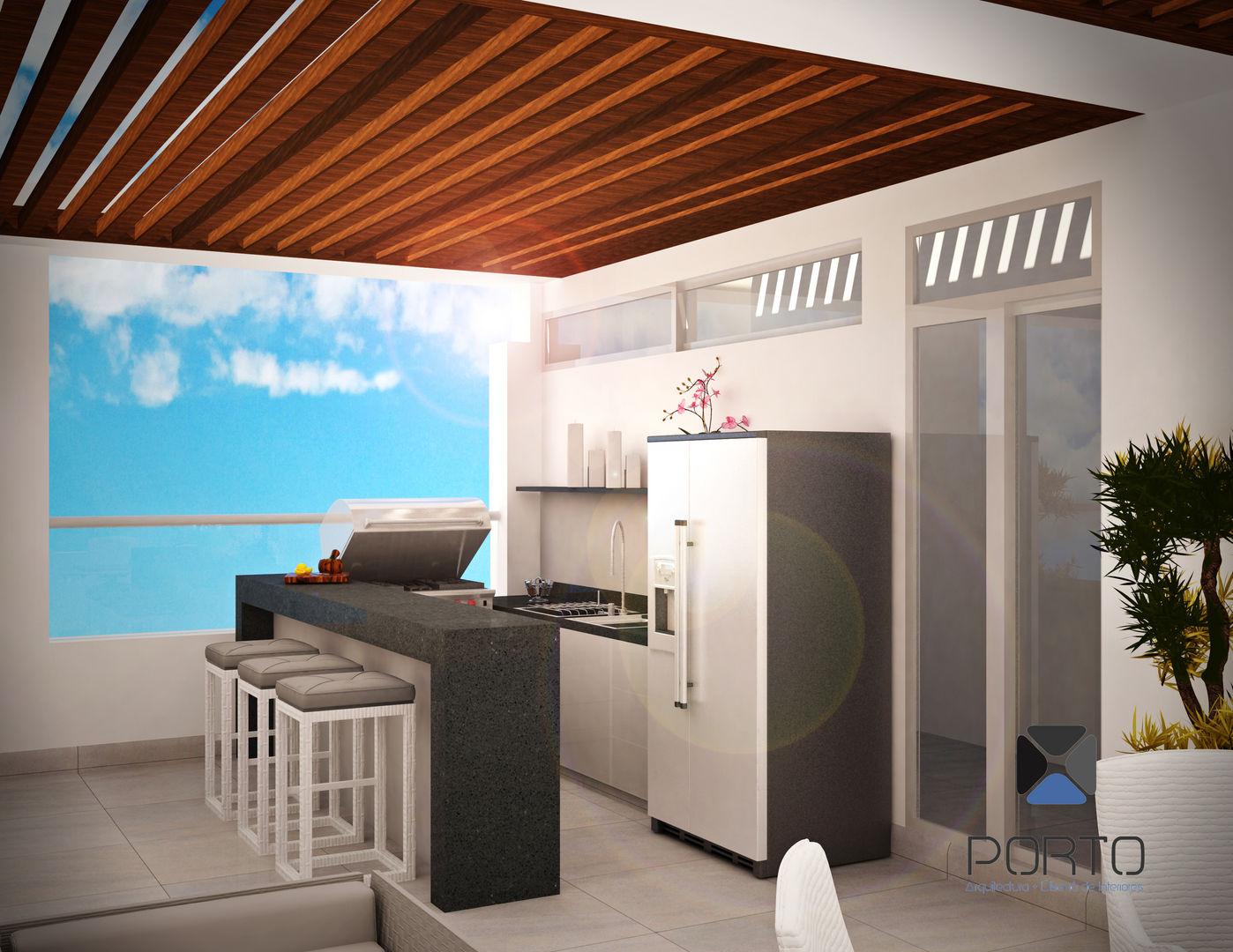 Proyecto "Penthouse Yucatan Country Club”, PORTO Arquitectura + Diseño de Interiores PORTO Arquitectura + Diseño de Interiores Eclectic style balcony, porch & terrace