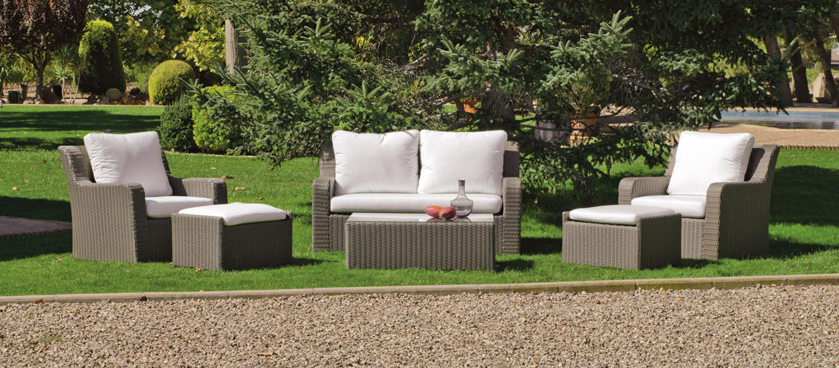 SET HUITEX LUA-9 CON COJINES, Hevea Hevea Modern garden Synthetic Brown Furniture