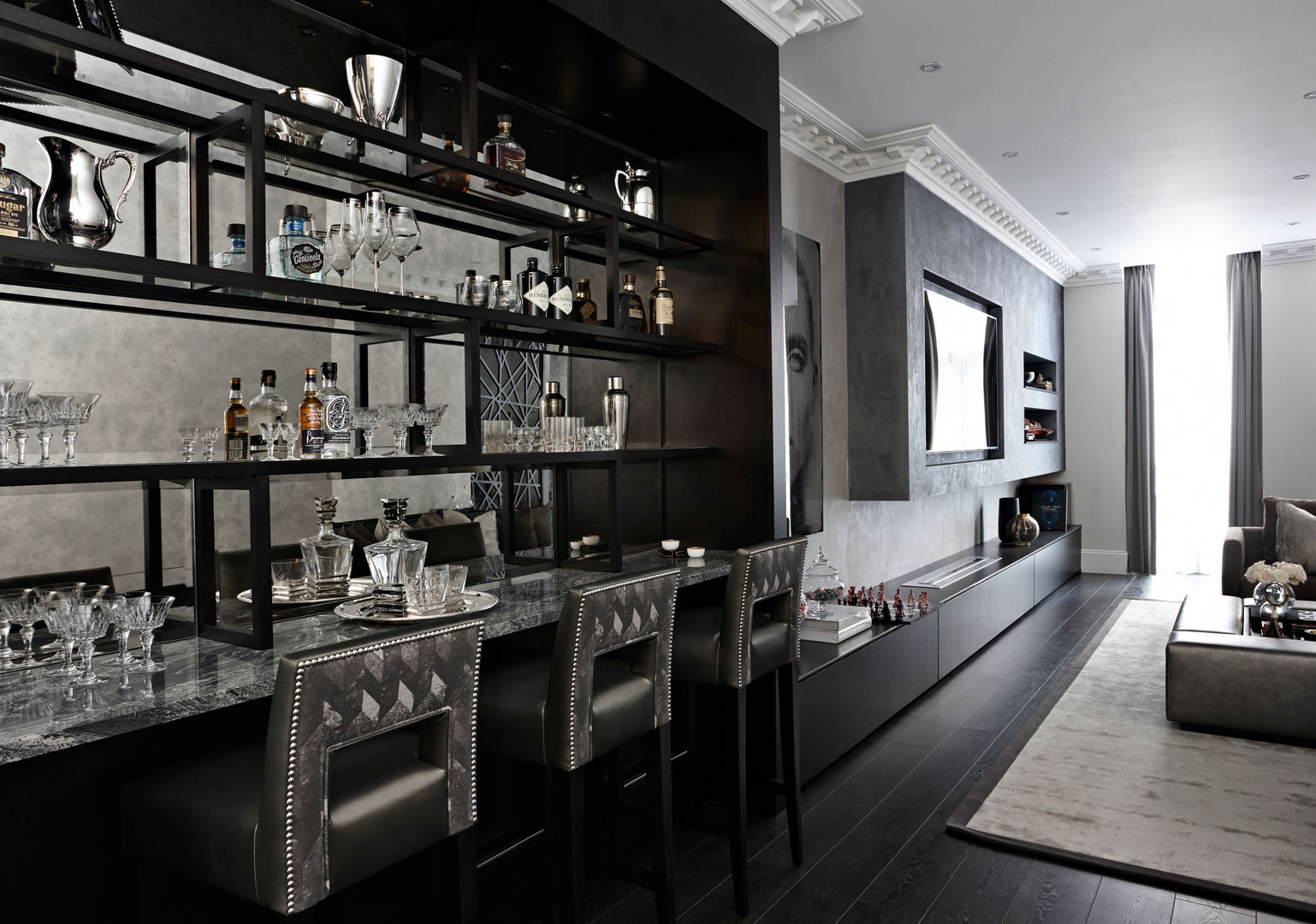 Hans Road Knightsbridge, Boscolo Boscolo Ruang Keluarga Modern Kulit Grey