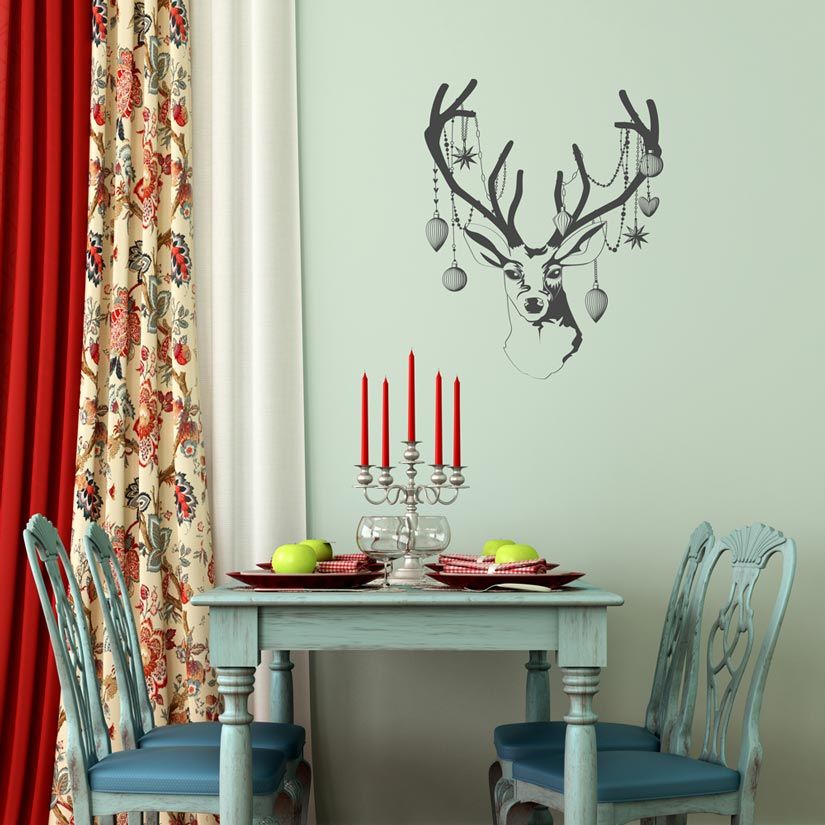 Christmas deer head with baubles wall sticker decoration Vinyl Impression Стіни Настінні татуювання