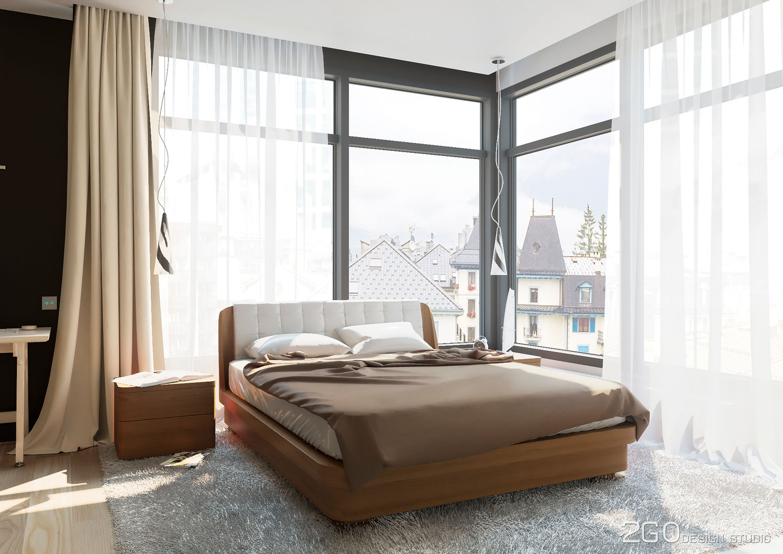 Квартира - студия "Praga" 2GO Design Studio Спальня в стиле модерн Дерево Эффект древесины