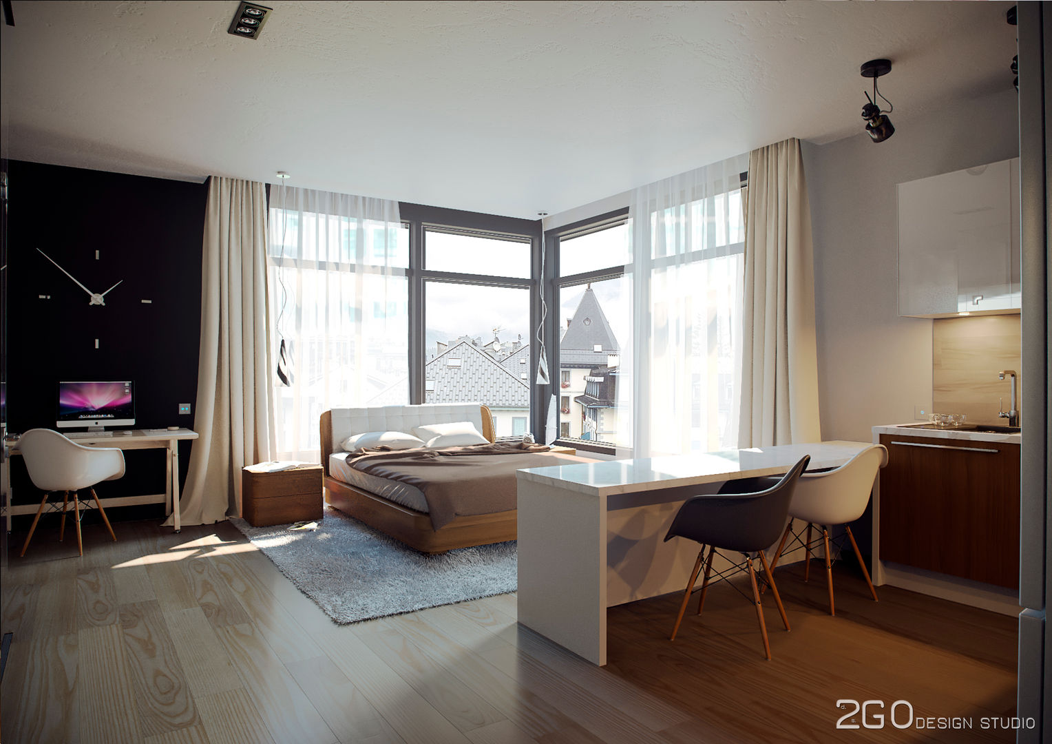 Квартира - студия "Praga", 2GO Design Studio 2GO Design Studio Moderne Wohnzimmer Fliesen