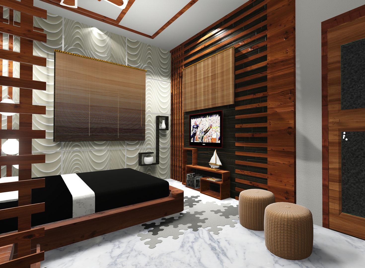 Room 1 tv view Creazione Interiors Modern style bedroom