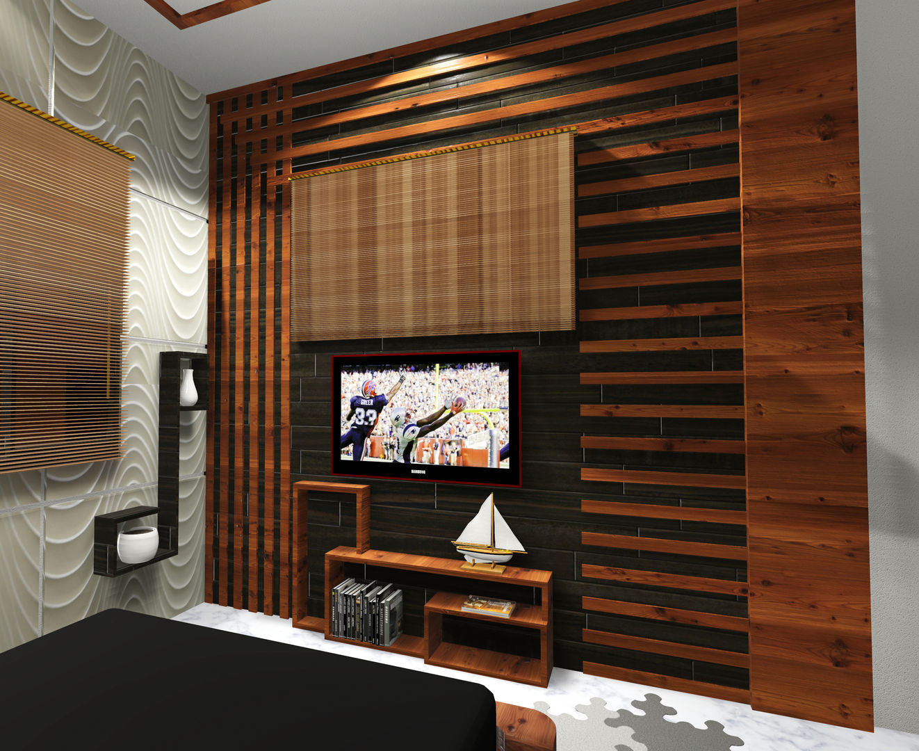 Room 1 tv close view Creazione Interiors Modern Bedroom