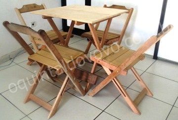 Mesa e cadeiras dobráveis O Quintal do Vovô Cozinhas rústicas Madeira maciça Multicolor Mesas e cadeiras