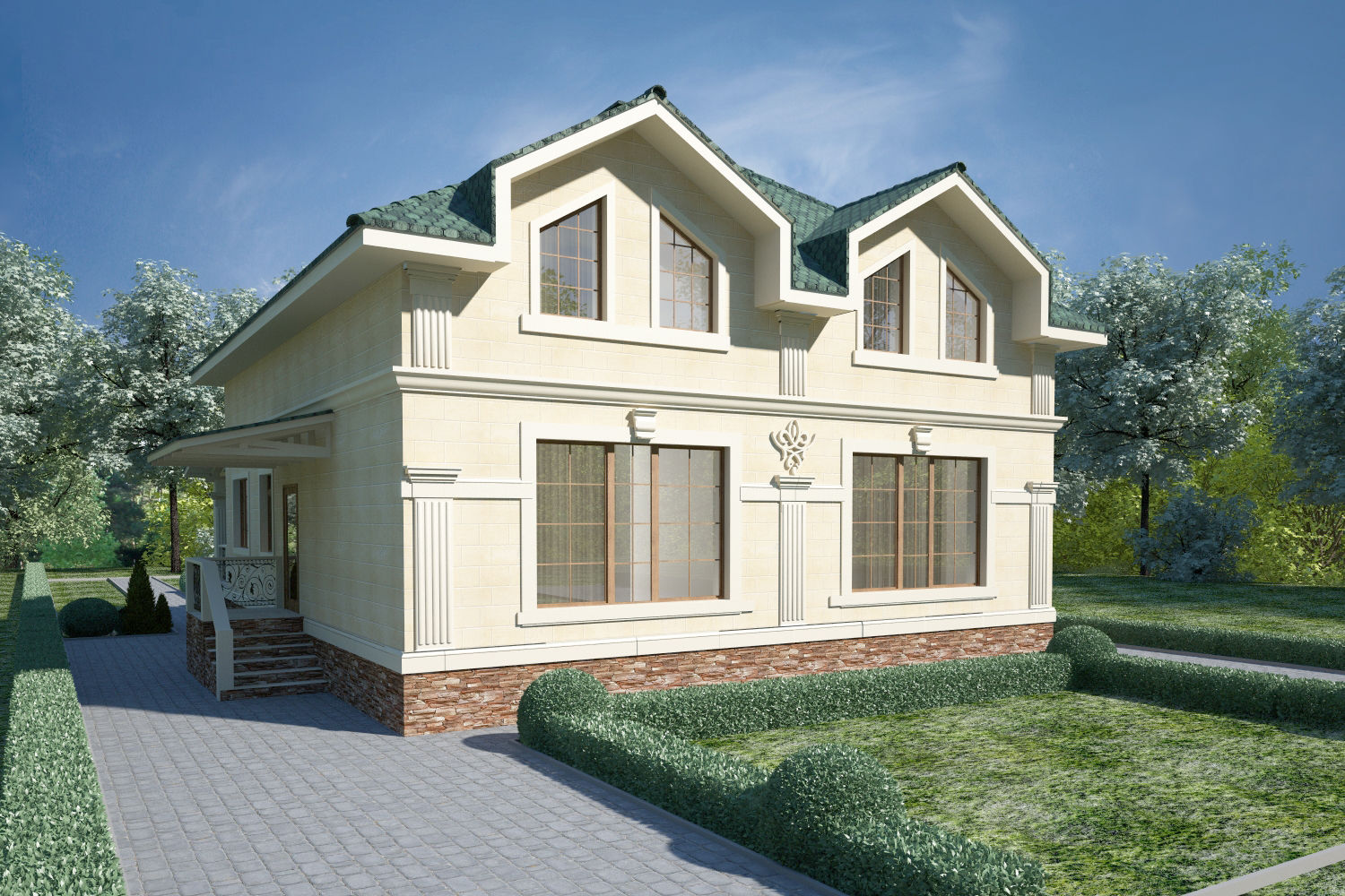 Коттеджи, Студия Ксении Седой Студия Ксении Седой Classic style houses Sandstone