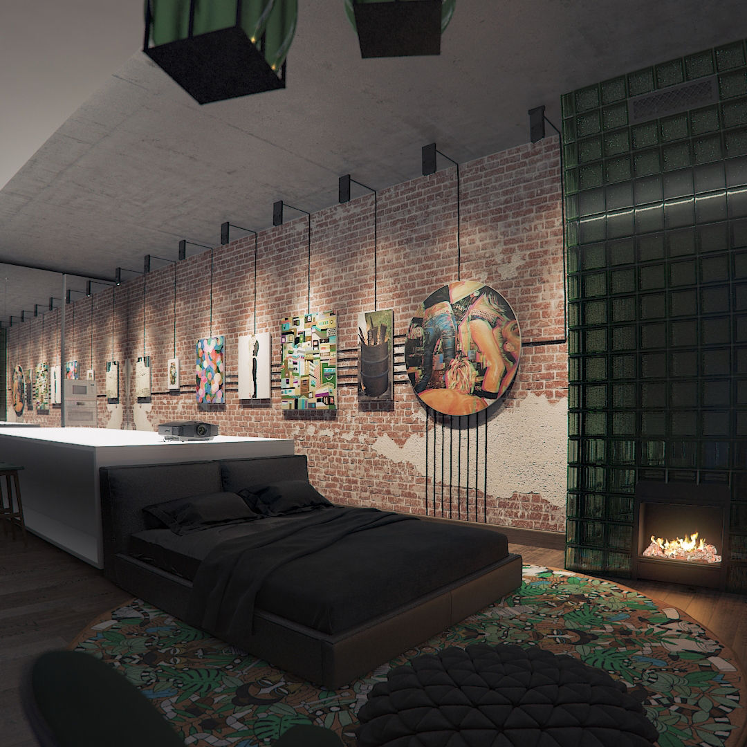 Depre Loft, FEDOROVICH Interior FEDOROVICH Interior 인더스트리얼 침실 벽돌