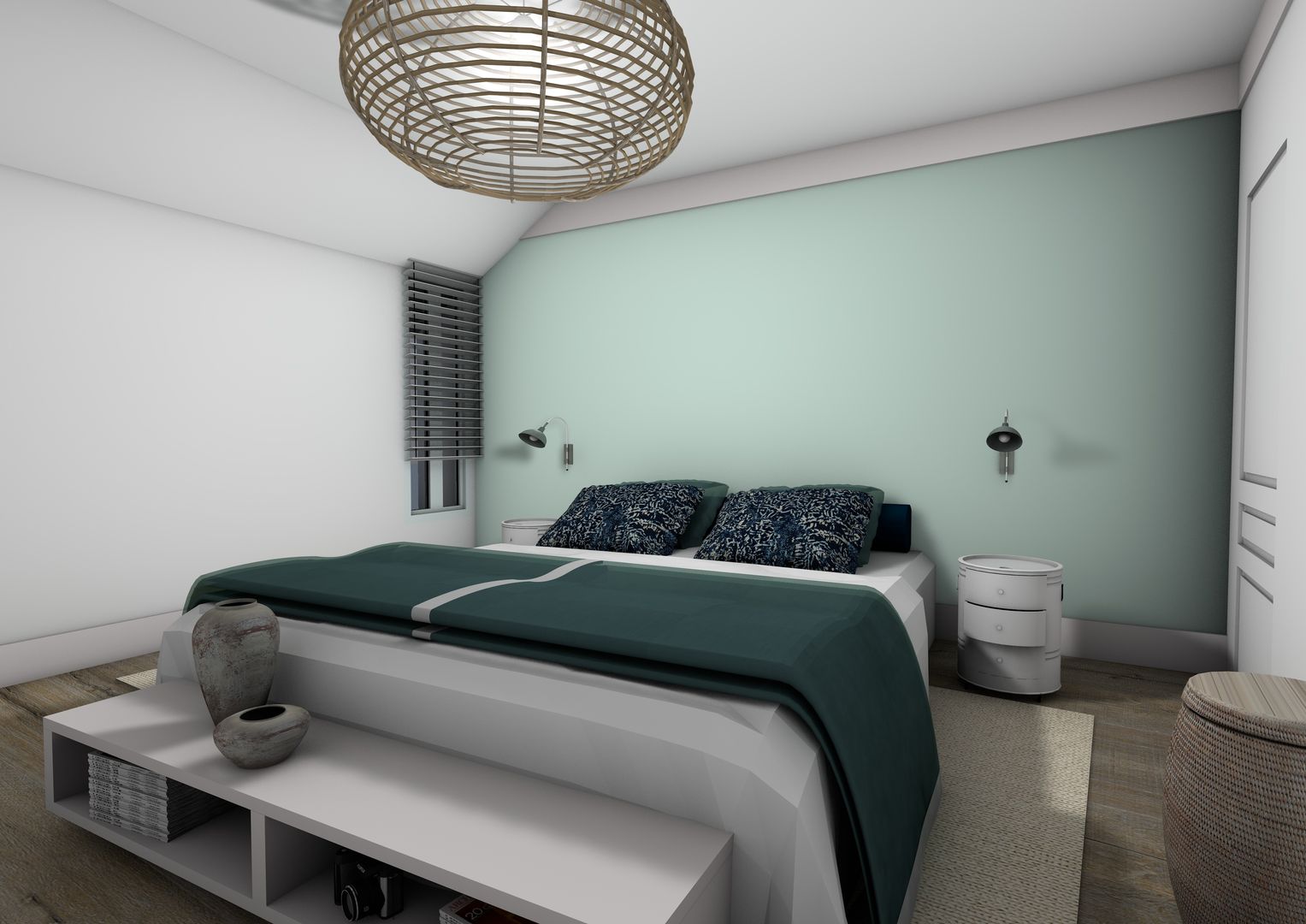 Rénovation à La Baule, Dem Design Dem Design Modern style bedroom Rattan/Wicker Turquoise