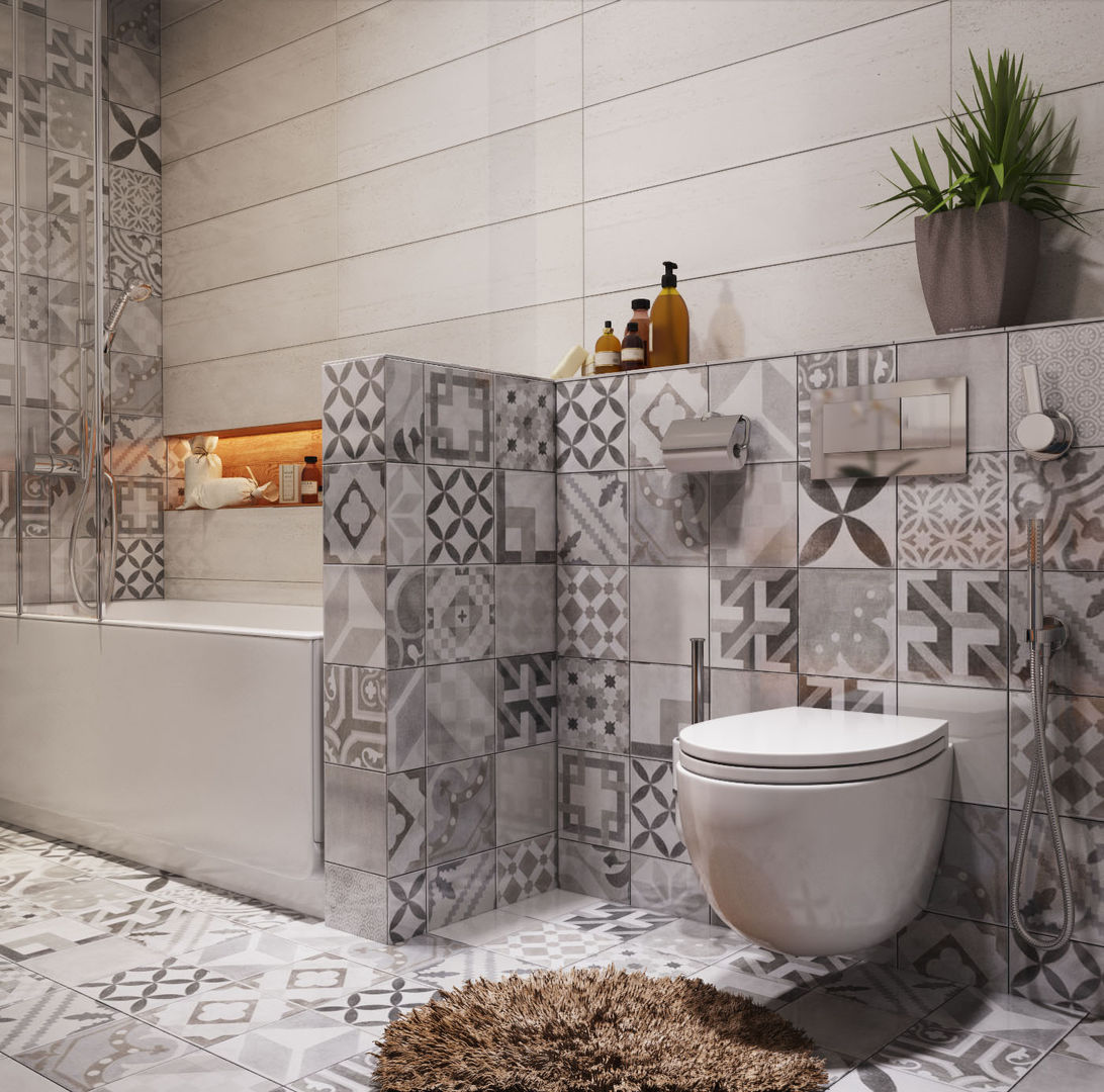 Bathroom Polygon arch&des Minimalist style bathroom Tiles