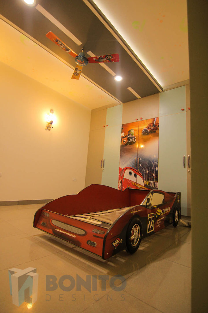Car based cot and road based false ceiling design in kids bedroom homify 臥室