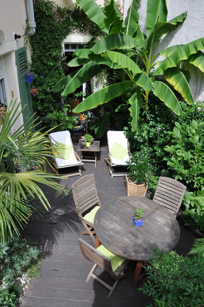 Terrasse exotique en ville, Taffin Taffin Tropical style garden