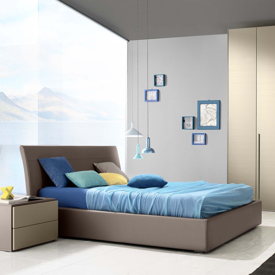 'Daisy' upholstered bed by Confort Line homify Cuartos de estilo moderno Piel Gris Camas y cabeceras