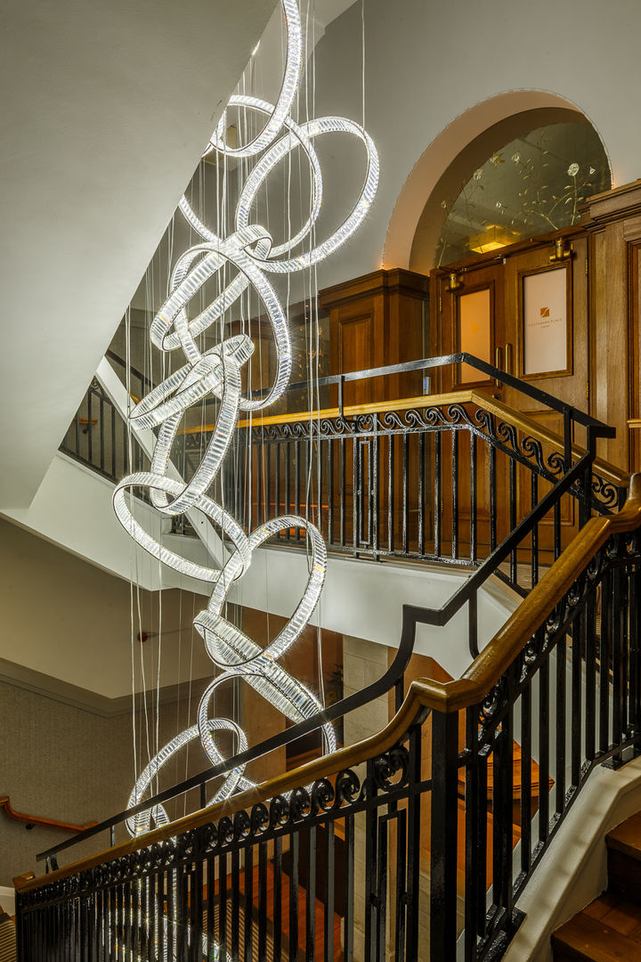 6m high bespoke chandelier in entrance stairwell Goddard Littlefair Commercial spaces Commercial Spaces