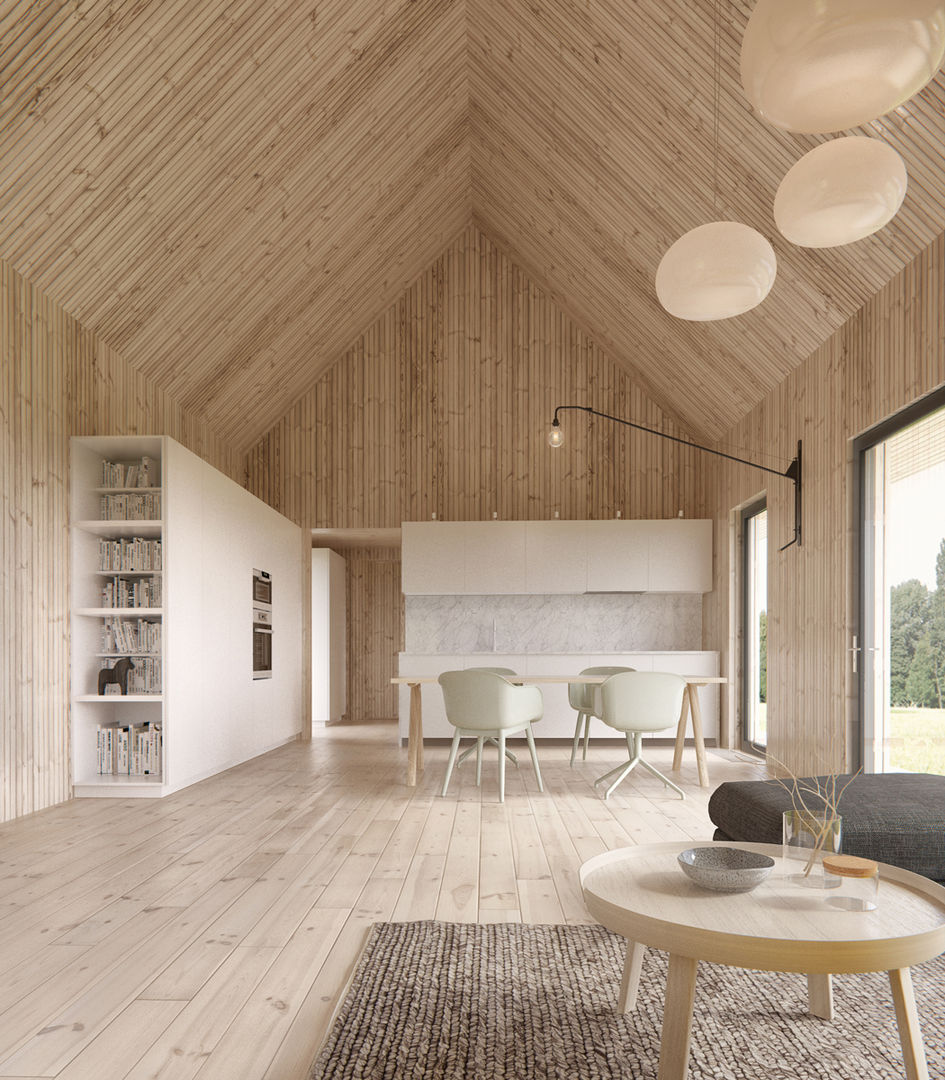 PLUSMODUL, INT2architecture INT2architecture Ruang Keluarga Gaya Skandinavia Kayu Wood effect