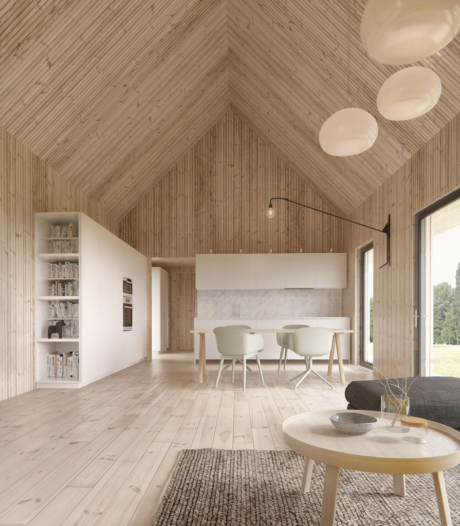 PLUSMODUL, INT2architecture INT2architecture Skandinavische Wohnzimmer Holz Holznachbildung