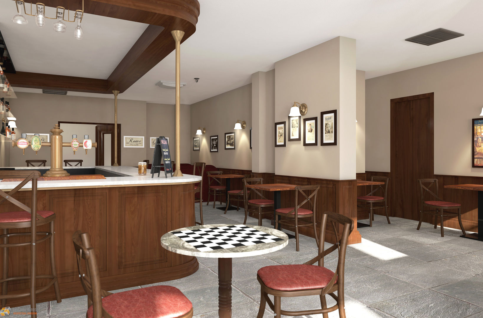 Channings Bar – London, KRISZTINA HAROSI - ARCHITECTURAL RENDERING KRISZTINA HAROSI - ARCHITECTURAL RENDERING Комерційні приміщення Бари та клуби