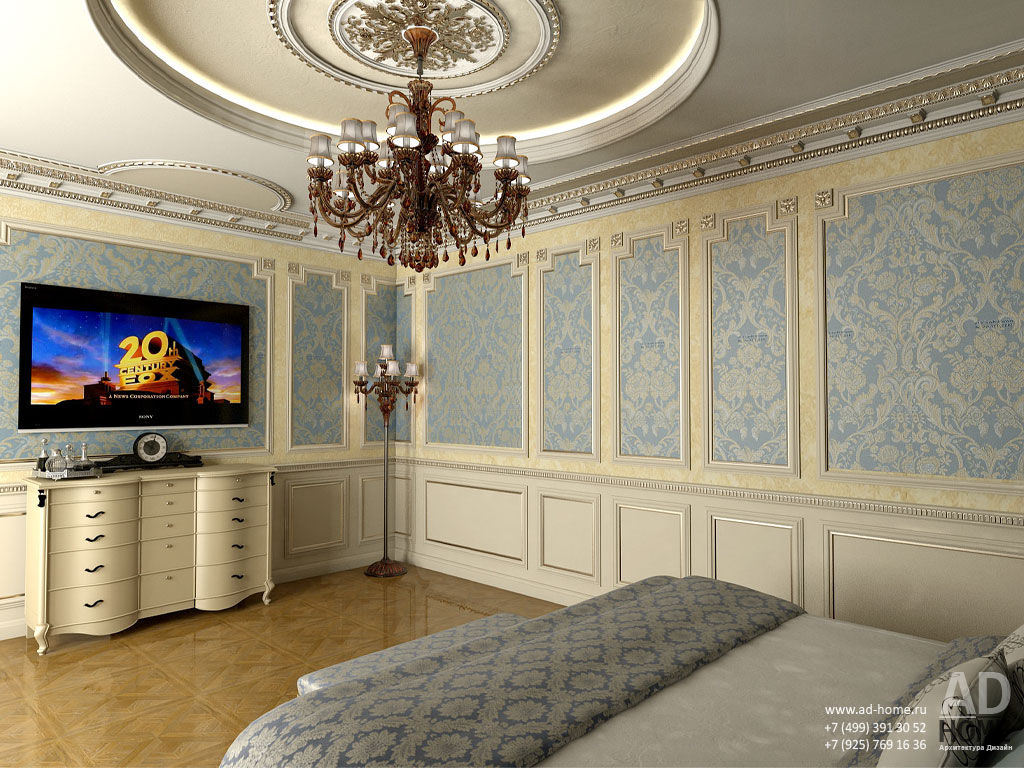 Дизайн интерьера спальни в доме в классическом стиле , 370 кв. м в, Московская область Ad-home Спальня в классическом стиле