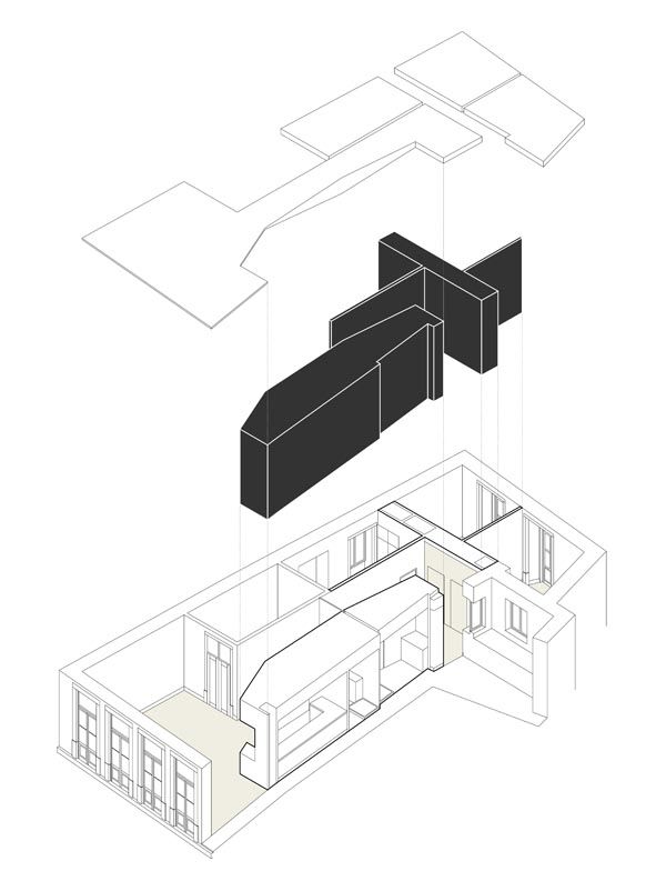 AXONOMETRIA EXPLODIDA COLECTIVO arquitectos Paredes e pisos minimalistas