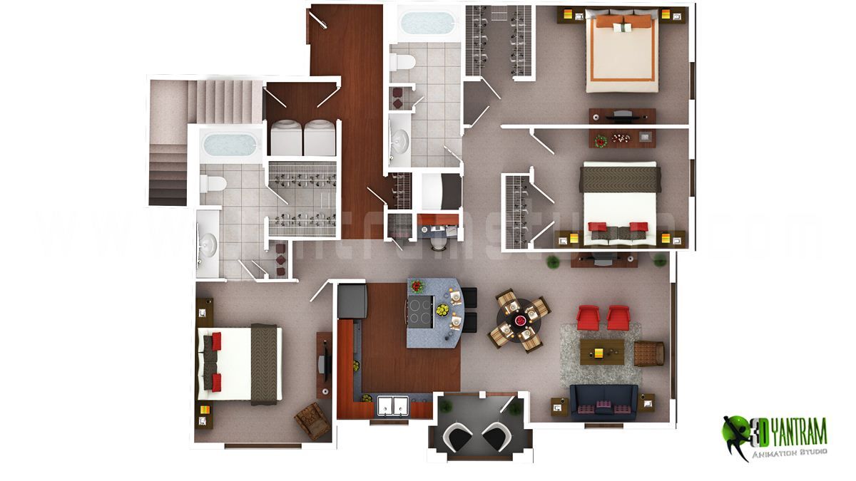 3D Luxury Floor Plans Design For Residential Home Yantram Animation Studio Corporation