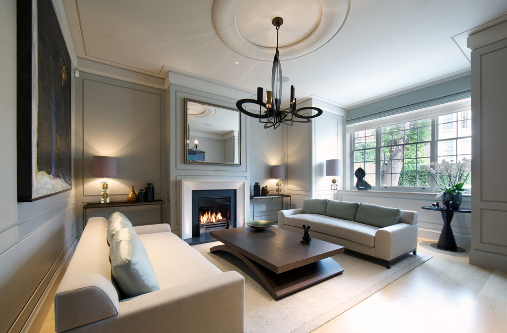 ​Sitting room Bedford Gardens house. Nash Baker Architects Ltd モダンデザインの リビング