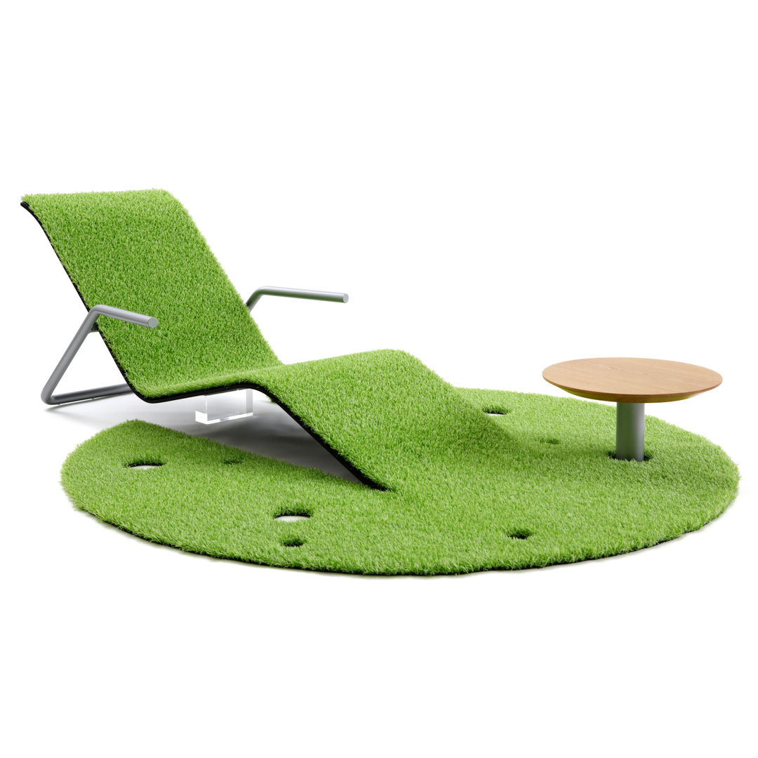 Rug Lounger, 藤村デザインスタジオ / FUJIMURA DESIGIN STUDIO 藤村デザインスタジオ / FUJIMURA DESIGIN STUDIO بلكونة أو شرفة مواد مُصنعة Brown أثاث