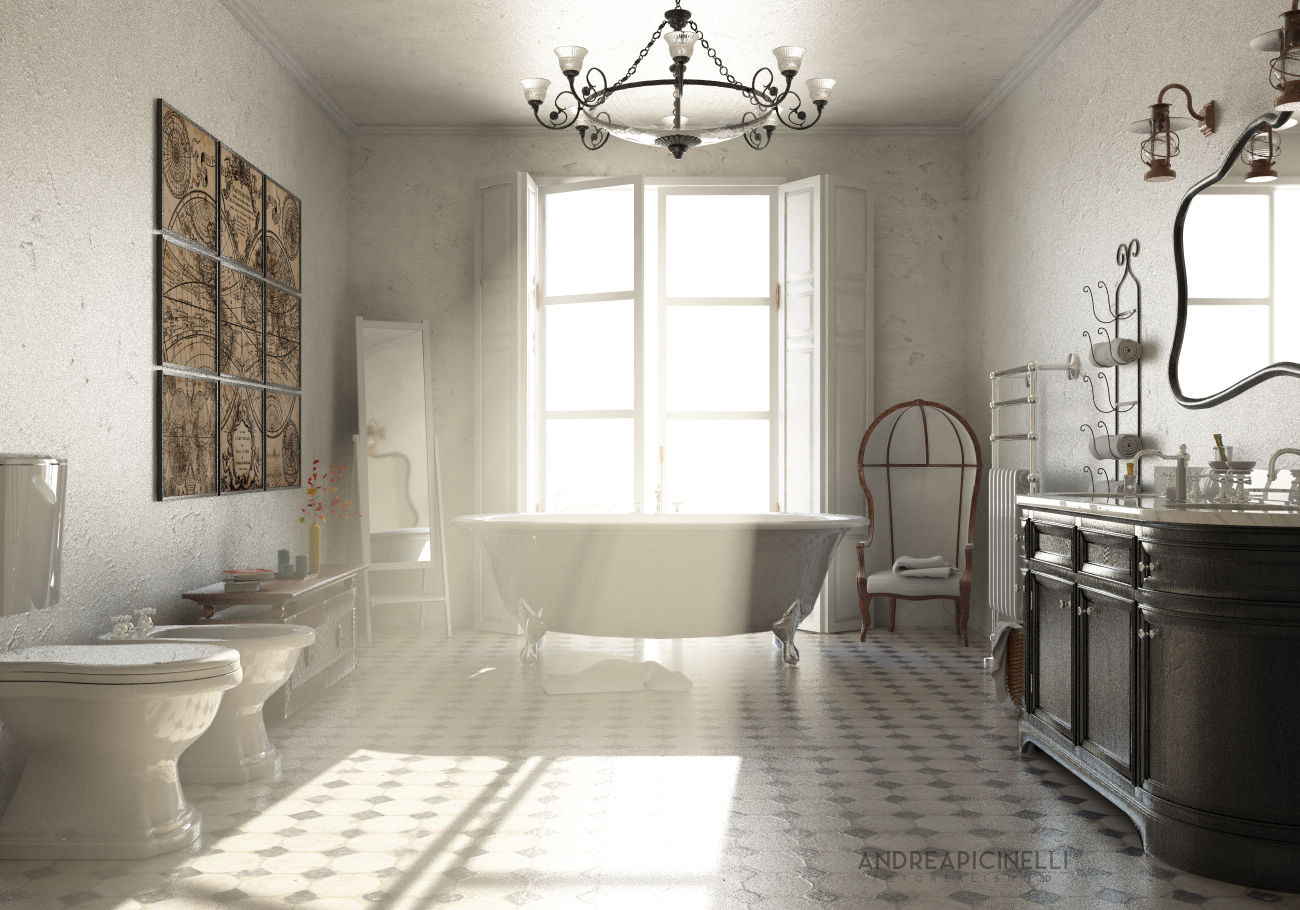 3D Render, Andrea Picinelli Andrea Picinelli Minimalist style bathroom Bathtubs & showers