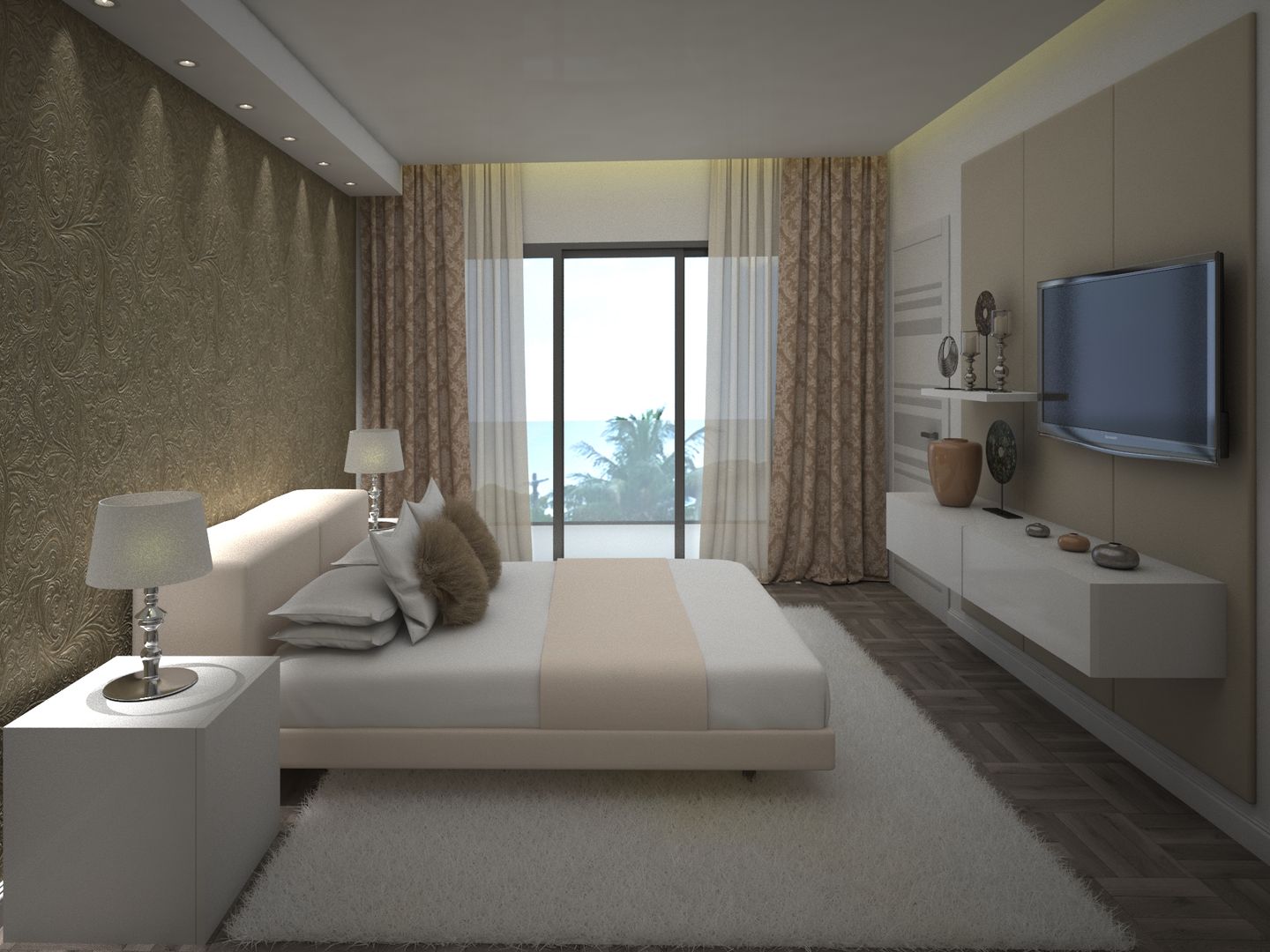 Propuesta 3D - Diseño de Habitaciones para Quinta Ubicada en Miami - Florida., Gabriela Afonso Gabriela Afonso Bedroom لکڑی Wood effect