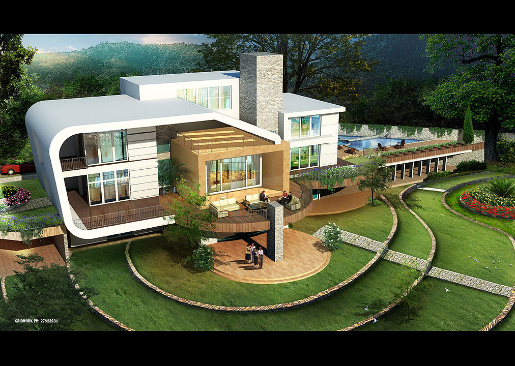A LUXURIOUS MODERN CONCEPT BUNGALOW AMIDST THE NATURE COMPLEMENTING THE NATURAL CONTOURS ON SITE. AIS Designs