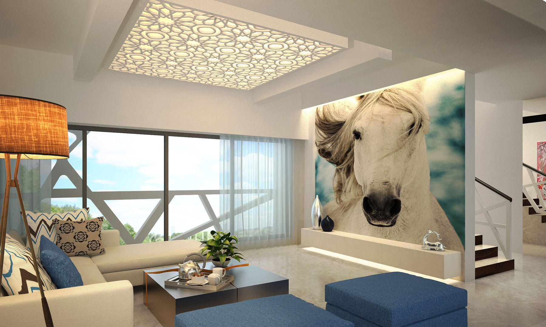 MODERN GREEK THEMED BUNGALOW SCHEME,KHANDALA, AIS Designs AIS Designs Living room
