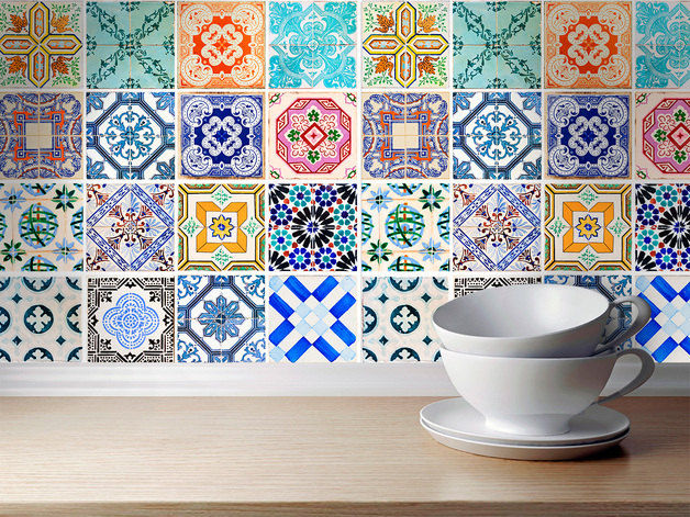 Traditional Spanish Tile Decals - Kitchen Backsplash Idea MOONWALLSTICKERS.COM